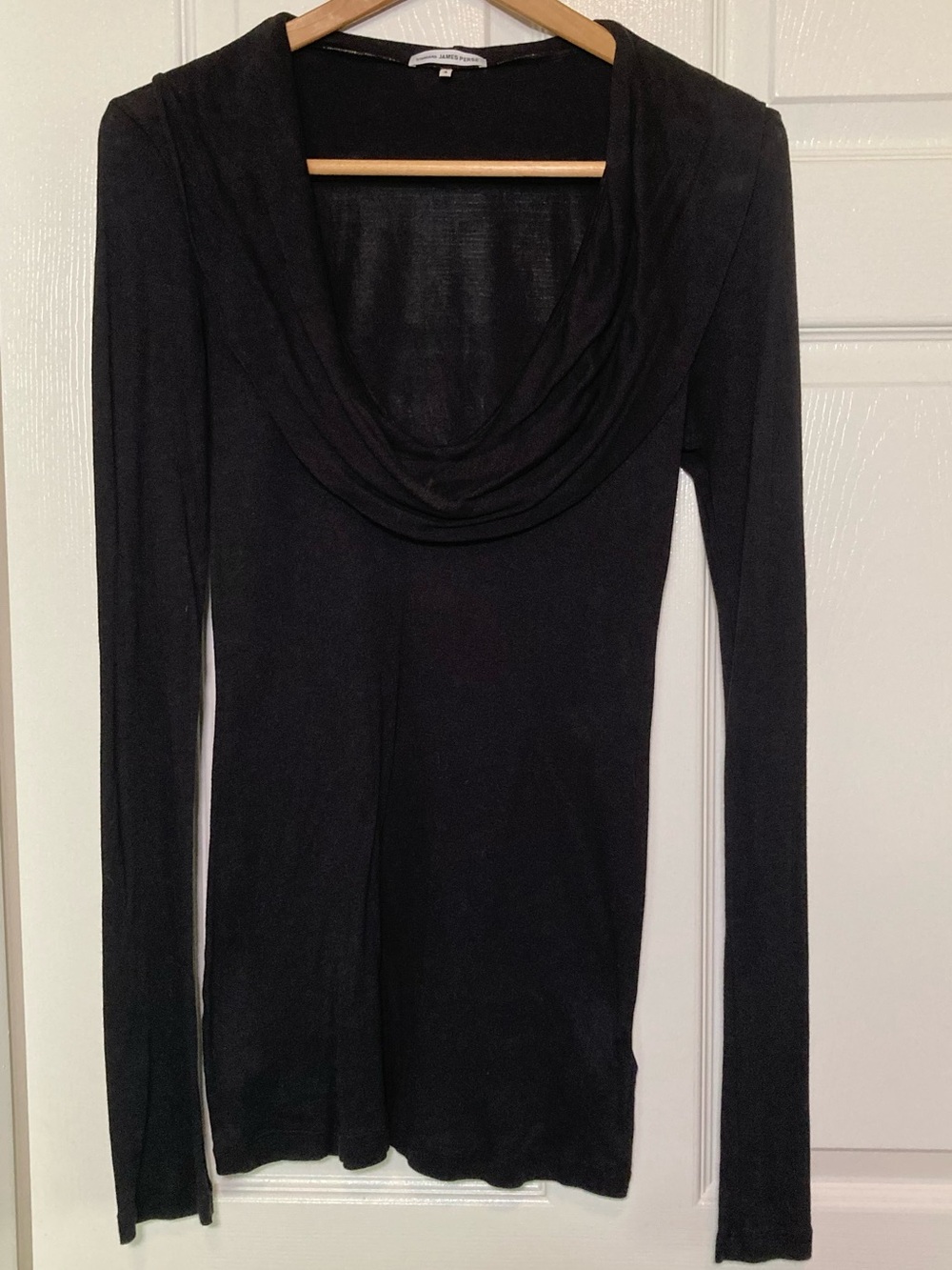 James Perse Size XL (Brand Size 4) Long Sleeve Cowl Neck Top in Black